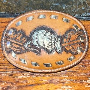 Kenny Rogers Leather Armadillo Belt Buckle 🐴 🤠 Retro